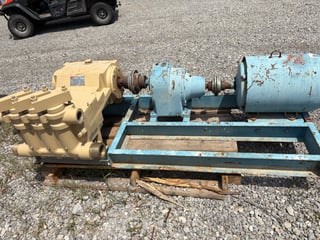 102 GPM @ 1000 psi, FMC, M1222, Triplex, Aluminum Bronze Head, New Surplus Pump, Used Base Motor & Reducer