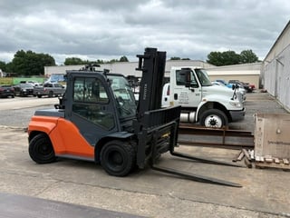 15500 lb. Toyota #8FG70U, propane forklift, 120" lift height, 6' forks, enclosed cab. w/ heat & air cooled