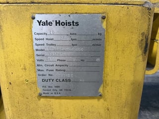 10 Ton, Whiting, Overhead-Bridge Crane, Yale Hoist, 282" Span, 3 Ph., 460 V. (2 available)
