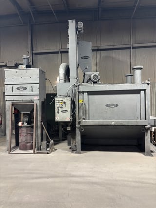 72" Gibson Table Blast, stand alone dust collector, shot trap, 92) 10 HP blast wheels