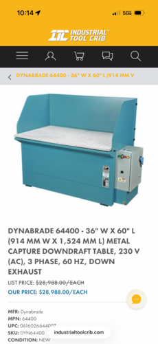 60" x 36" Dynabrade #64400, Metal Capture Downdraft Table, 230 V. (AC), 3 Ph., 60HZ, Down Exhaust