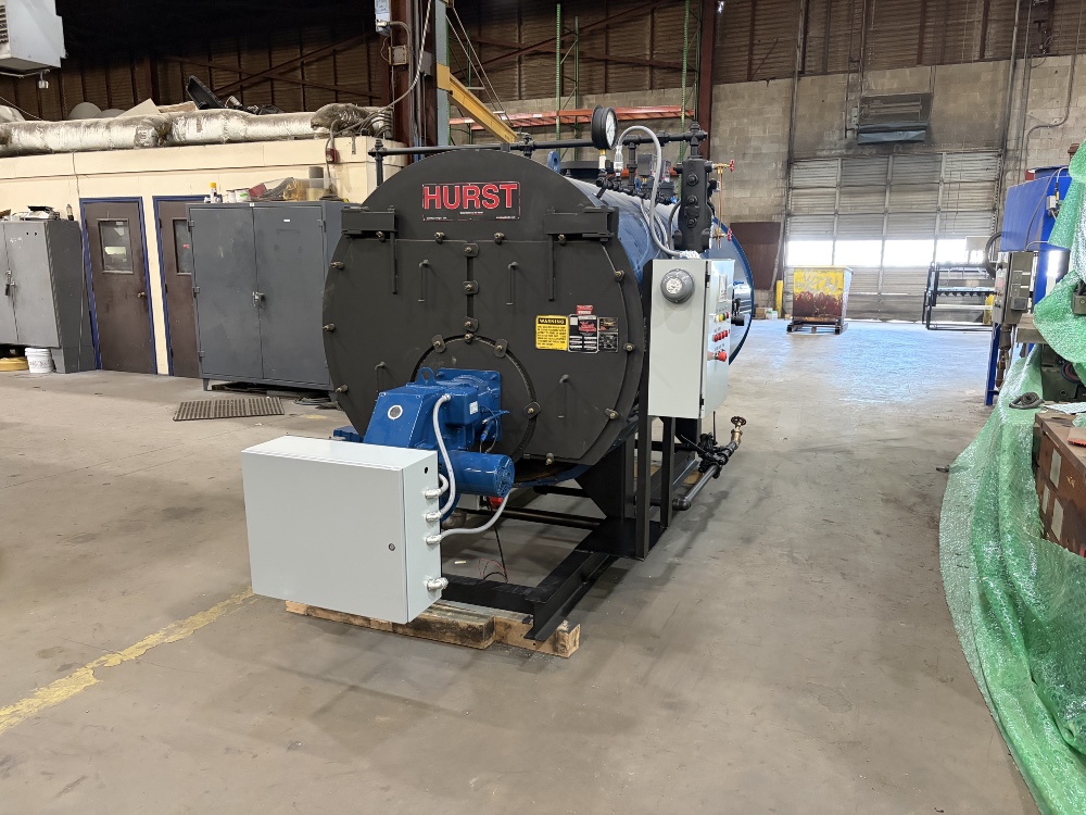100 HP Hurst Boiler, 150 PSI, firetube, steam, natural gas fired, reconditioned w/ warranty, Nexus Controls