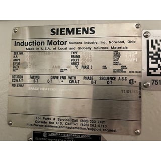 6500 HP 1792 RPM Siemens, Frame 8012, 6600 Volts, new, one year