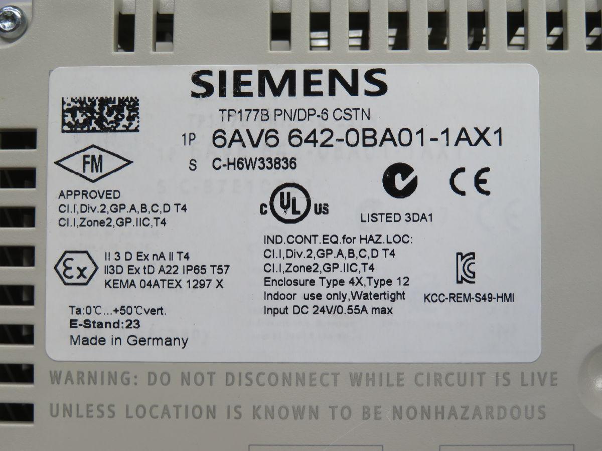 Siemens #6AV6-642-0BA01-1AX1, TP 177B operator interface, 6" color touchscreen, 320 x 240 res, 24 VDC, IP65