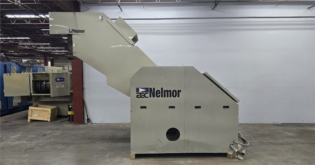 22" x 44" Nelmor #G2244, plastic granulator, 100 HP, 3 fly knives, 2 bed knives, starter panel, box dumper