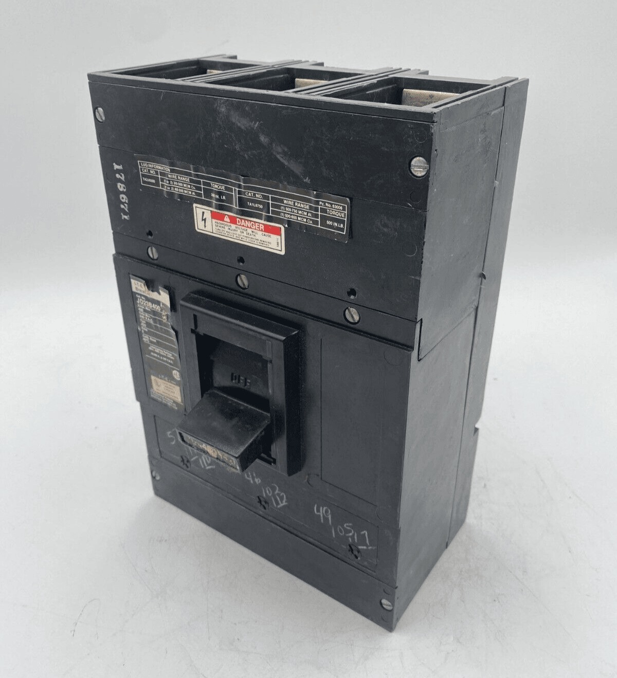400 Amps, ITE #JD23B400, Circuit Breaker, 3-Pole, 240 Volts, 65kA, Bolt-On
