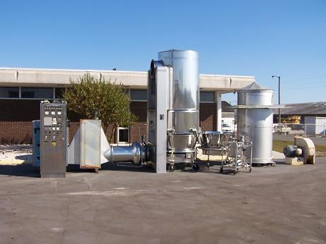 Aeromatic #S-6, 200 kg, 316 Stainless Steel Fluid Bed Spray Granulator, (2) product containers, steam heater