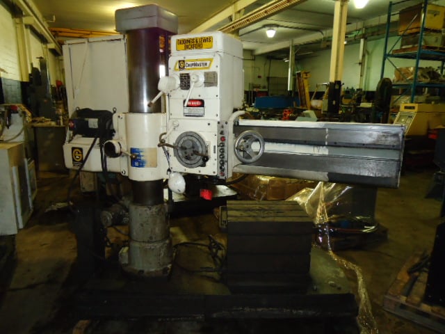 4' -9" Giddings & Lewis #Bickford radial arm drill, power column clamp, 24" x 38" T-slotted table, pre-owned