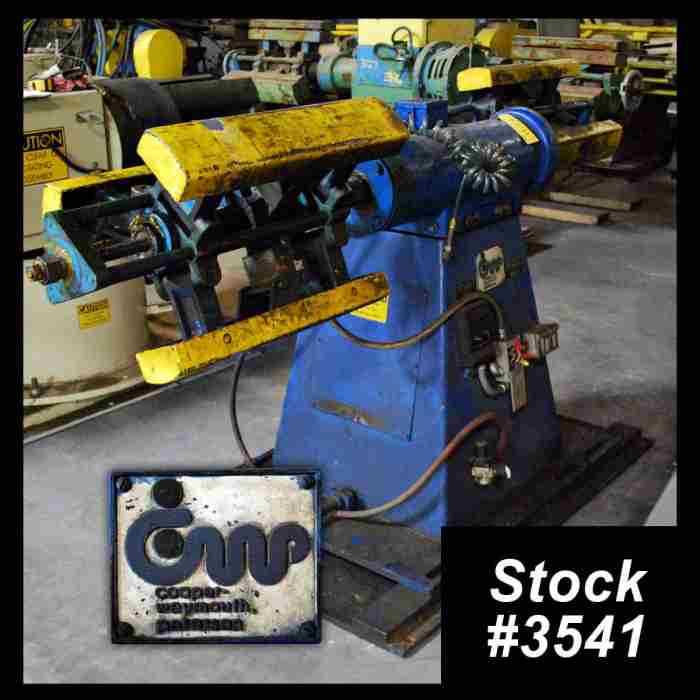 2500 lb. Cooper Weymouth #CWP-18DP, double uncoiler, 18" wide, 60" outside dimensions, 15"-20" ID, #3541
