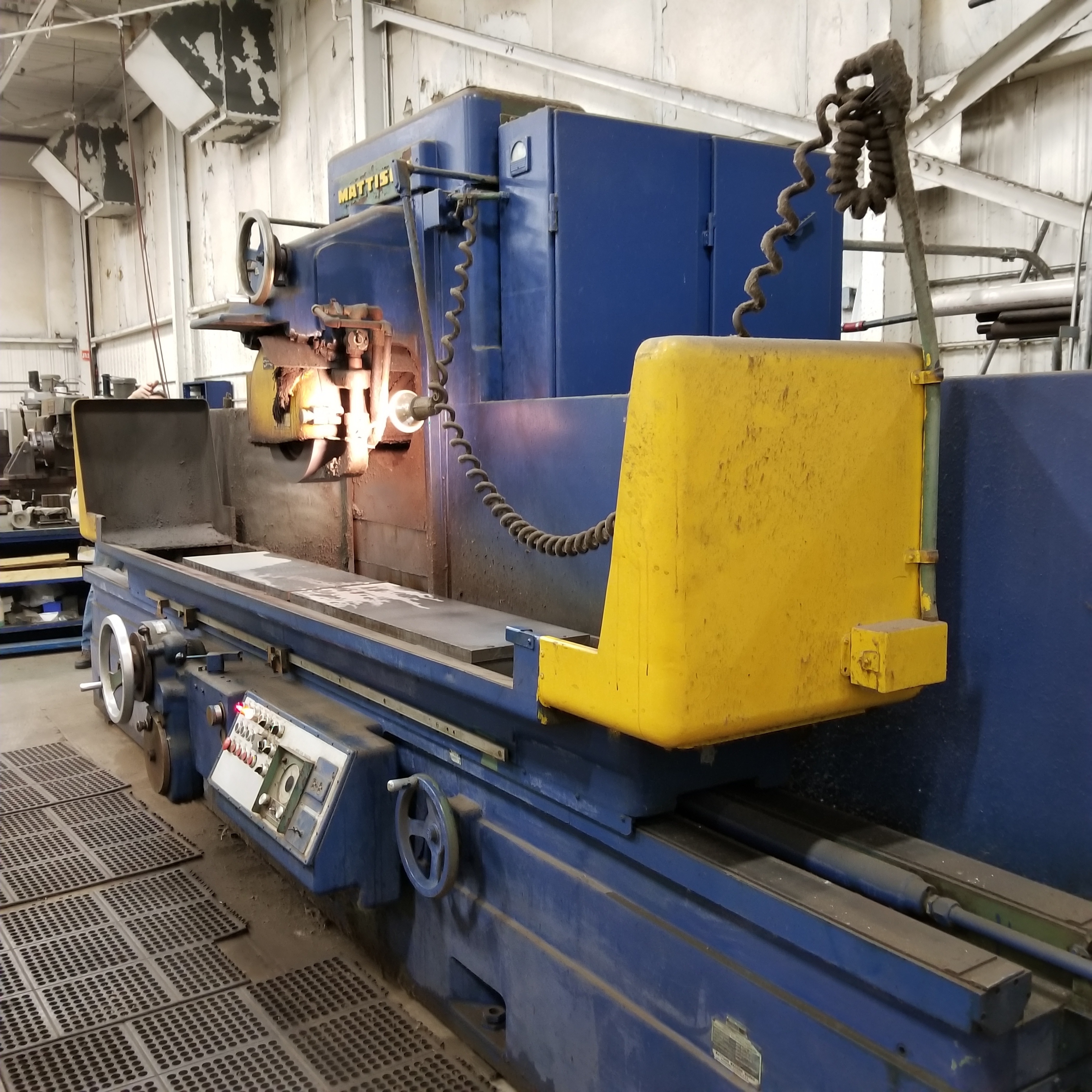 14" x 96" Mattison surface grinder, square column, coolant system, twin magnetic chucks, 10 HP, 1978