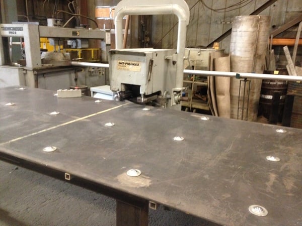 No. X-93 Pullmax, 1" bevel width, 2" thick, 25-55&deg; angle, 144" x60" roller ball table, #FAB001