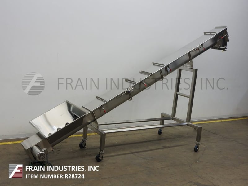 10" diameter x 16.8' long, Loos #978-003, Stainless Steel, incline screw conveyor, 2 HP drive
