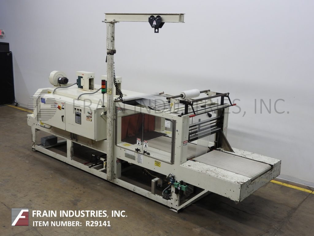 Arpac #115-36, Inline, shrink bundler, 26-3/4" wide x 42" long infeed conveyor, 37" wide hot knife seal jaws