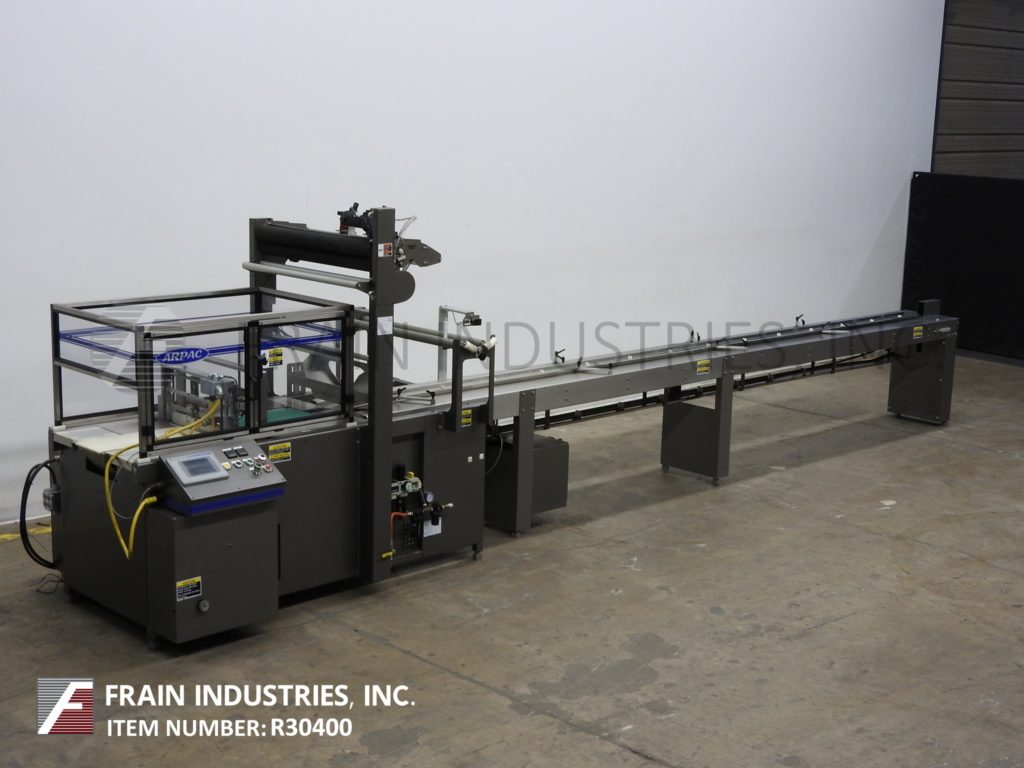 Arpac #HC37, horizontal continuous motion servo driven bottom lap seal, shrink wrapper, 0-80 packages per