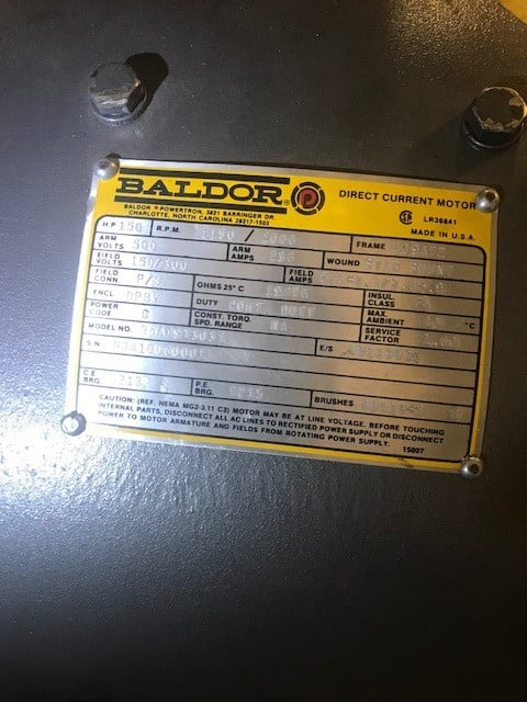 150 HP 1150/2000 RPM Baldor, Frame 409ATZ, DPBV, 500 VA
