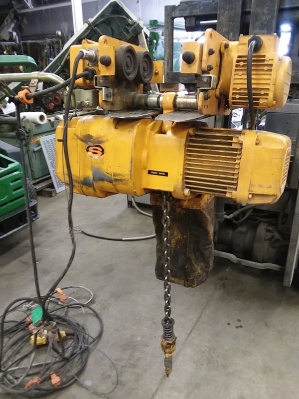 2 Ton, Harrington #NER020S, electric chain hoist, 28' lift, 80 FPM, 24" min. head room