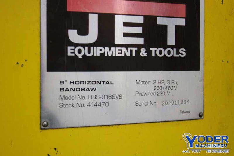 9" x 16" Jet HBS916, horiz.band saw, 2 HP, coolant, power elevation