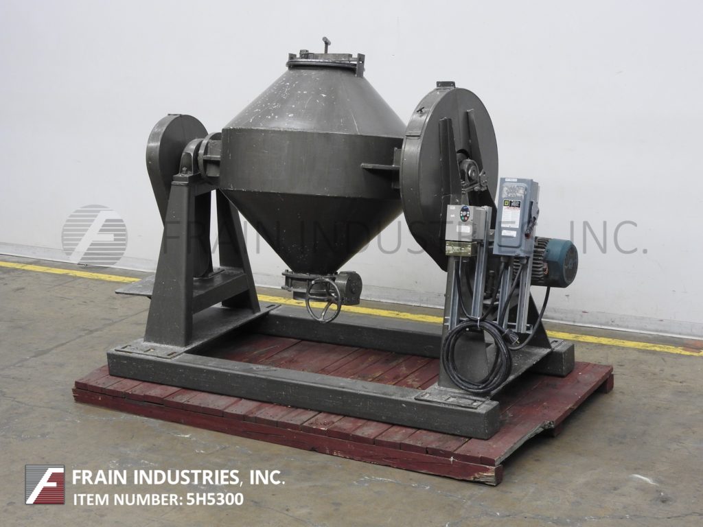12 cu.ft. Abbe, 316 Stainless Steel, double cone mixer, clamp down cover, 45" L x 42" dia. shell, 5 HP motor
