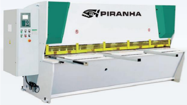 5/16" x 10' Piranha, hydraulic shear, Delem DAC 360 Control, 3-front sheet supports, new