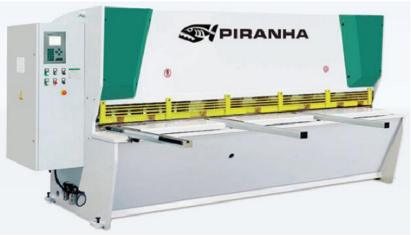 5/16" x 8' Piranha, hydraulic shear, Delem DAC 360 Control, 3-front sheet supports, new
