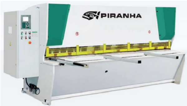 5/16" x 13' Piranha CNC hydraulic guillotine style shear, 39" BG, 20 HP, 20 hold downs, new