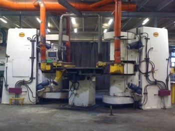 Besly #926-53T D.E., vertical spindle tandem grinder, 53" grinding wheels, 2 dressers, motorized elevation, 4