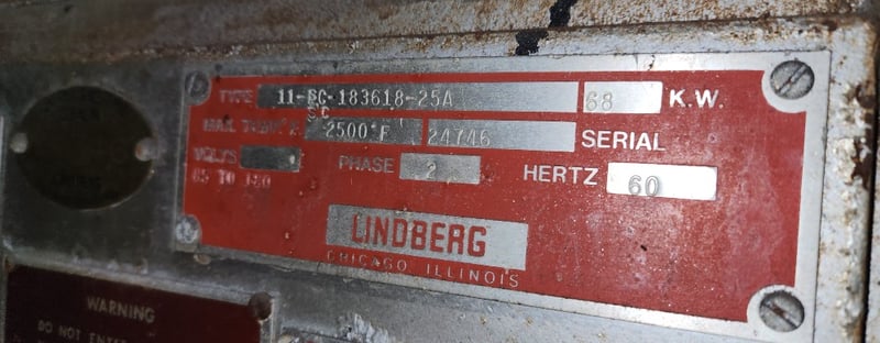 18" width x 18" H x 36" D Lindberg Glo-Bar, 2500&deg;F, 68 KW, atmosphere
