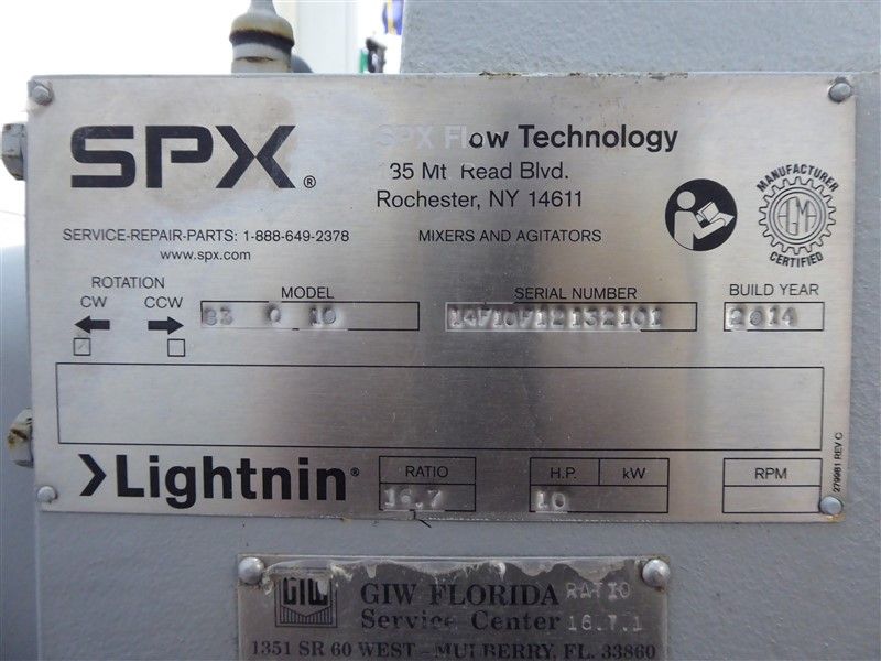 10 HP, Lightnin Mixer Gearbox 83Q10, Ratio 16.71 in 1750 out 100