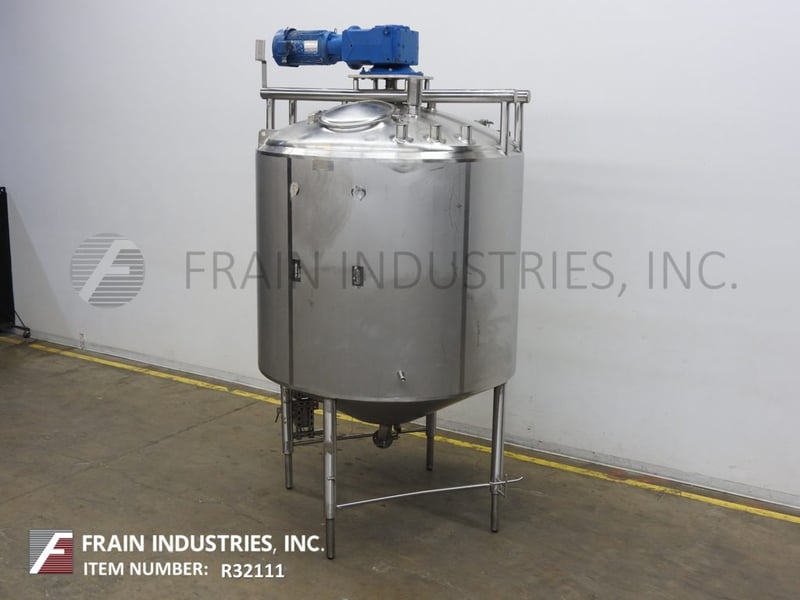 1000 gallon Cherry Burrell, 304 Stainless Steel, insulated processing tank,  72 ID x 60 straight wall vessel, with a 2-speed 5 / 2-1/2 HP top bridge  mounted sweep agitator, 20 manway (4 available) for Sale