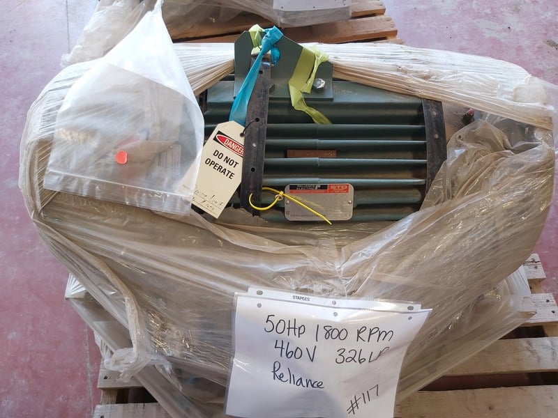 50 HP 1800 RPM Reliance, Frame 326LP, TEFC, new surplus, 460 Volts