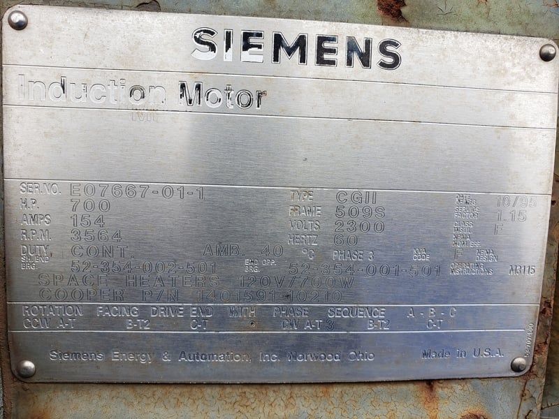 Joy #TA28 motor, 700 HP, 3564 RPM, 2300 V., Fr.509S, CGII