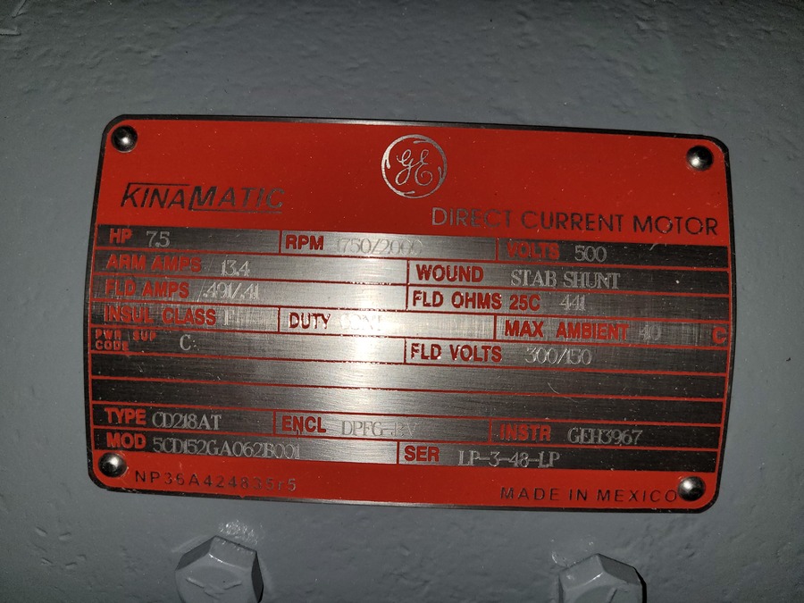 7 HP 1750/2300 RPM General Electric, Frame CD218AT, BB, DPFG-BV, new, 500VA, 150/300VF (2 available)