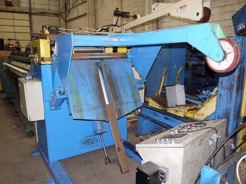 36" x .08" Mecon 4STR36, 7 rolls, 3" dia. rolls, straightener, entry peeler & hold down roll