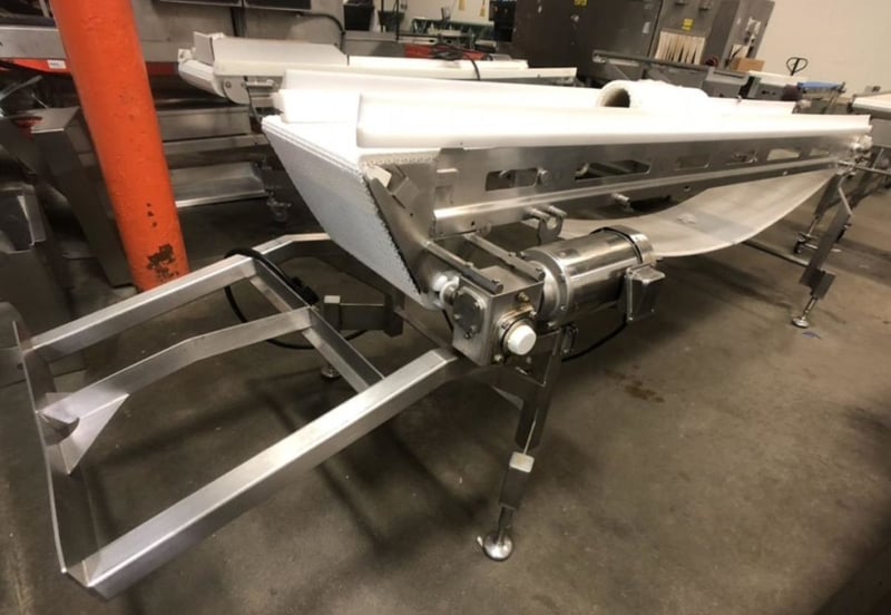 16" wide x 10' long, Dorner, Stainless Steel table top conveyor, Intralox belt has an infeed & discharge