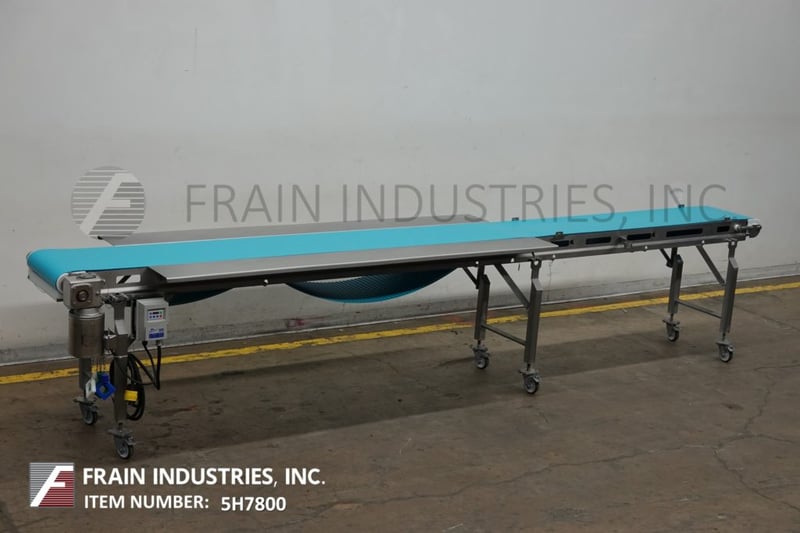 16" wide x 15.1' long, Dorner, Stainless Steel belt conveyor, food grade belt has an infeed & discharge
