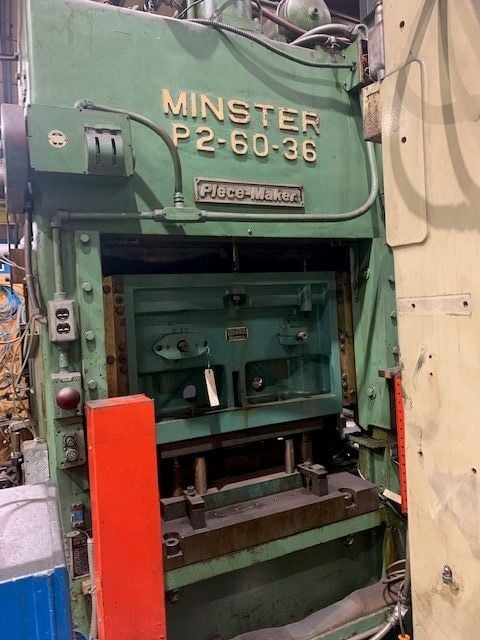 60 Ton, Minster #P2-60-36 Piecemaker, s/n 14568, 2" stroke, 125-375 SPM, 14.5" Shut Height, reconditioned