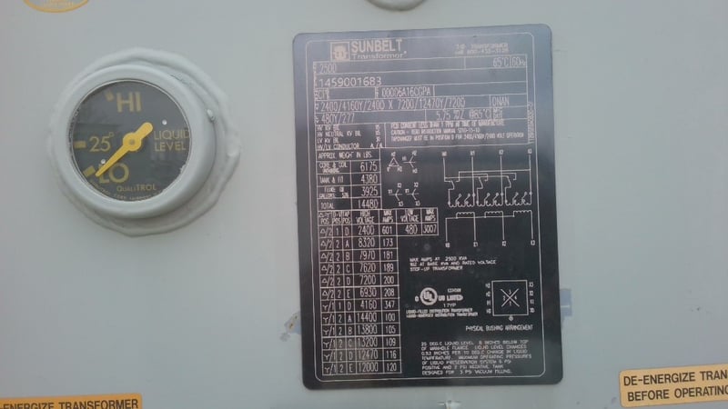 2500 KVA 2400/4160Y/2400x7200/12470Y/7200 Primary, 480Y/277 Secondary, Sunbelt