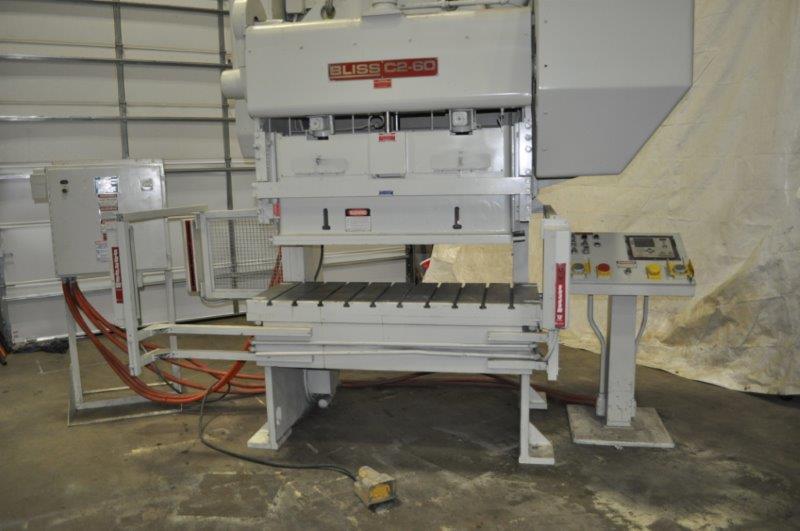 60 Ton, Bliss #C2-60, double crank gap frame press, 5" stroke, 13" Shut Height,air clutch, 50-100 SPM, 1995