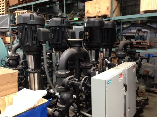400 GPM, Grundfos skid assemblies, variety F pump sizes, stored indoors