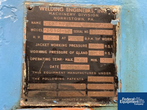 Welding Engineers 2010, pug mill extruder, jacketed feed throat