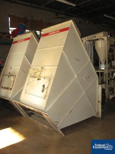48" Cumberland #62B, dual feed hopper w/rear mounted paddle infeed, 3 HP DC motor drive w/magnetic top infeed