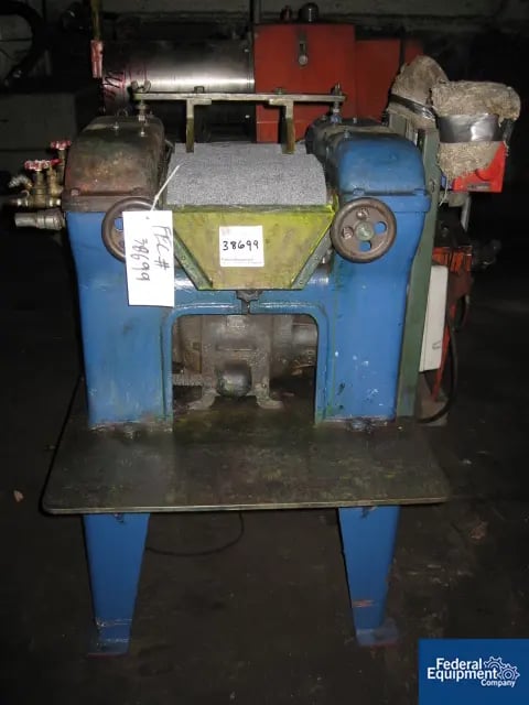 8" x 12" J.h. Day, 3 roll mill, cored & chromed rolls, manually adj.1st & 3rd rolls, brass end guides, knife