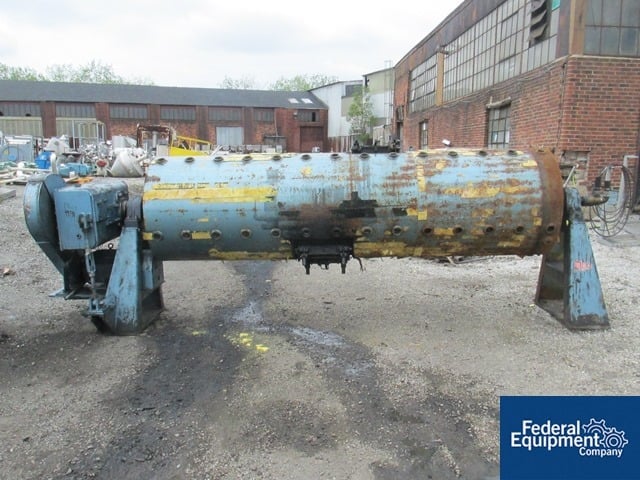 3' x 12' Paul O. Abbe, Ball Mill, Carbon Steel, jacketed chamber, on legs, 30 HP motor drive, #49131