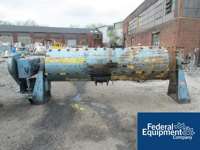 3' x 12' Paul O. Abbe, Ball Mill, Carbon Steel, jacketed chamber, on legs, 30 HP motor drive, #49131