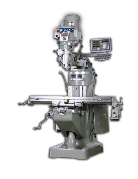 Sharp #LMV-49K-DVS, vertical mill package, 9" x49" table, 3 HP, 60-4500 RPM, R-8 Spindle