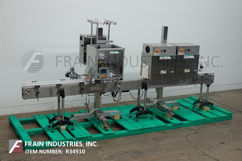 Axon #EZ200, automatic, tamper evident shrink neck bander or sleeve label applicator with Model EZ-48 shrink