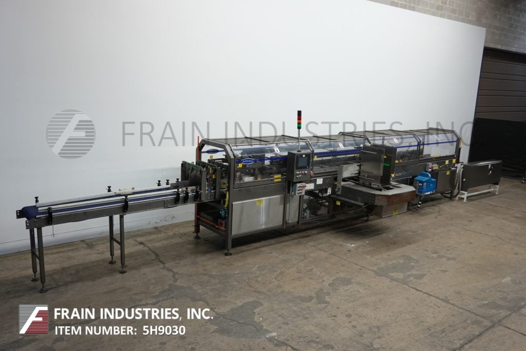 Arpac #TS-2100, continuous motion wrap around tray former & packer, 5-35 trays per minute, AB controller and