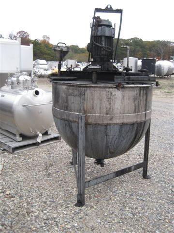 100 gallon Stainless Steel kettle, with 10 HP homogenizer mixer, hemispherical bottom