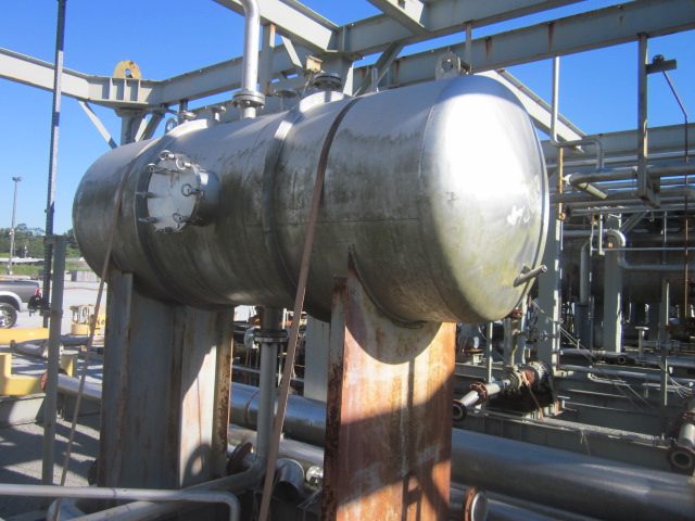 555 gallon Praj, horizontal 304L Stainless Steel pressure vessel, 10 psi, unused, 2008