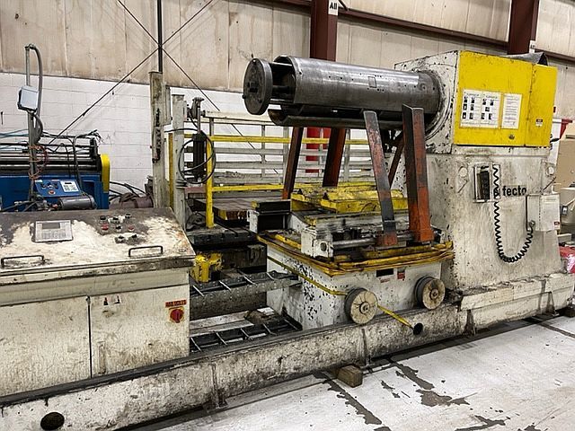 30000 lb. Perfecto #RS30-42B, servo feedline, 42" W, 3 leaf mandrel, 7-rolls, 2.8" dia., exit/entry pinch